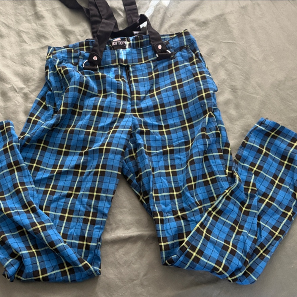 Junior’s Hot Topic Blue Plaid Pants with built in Suspenders